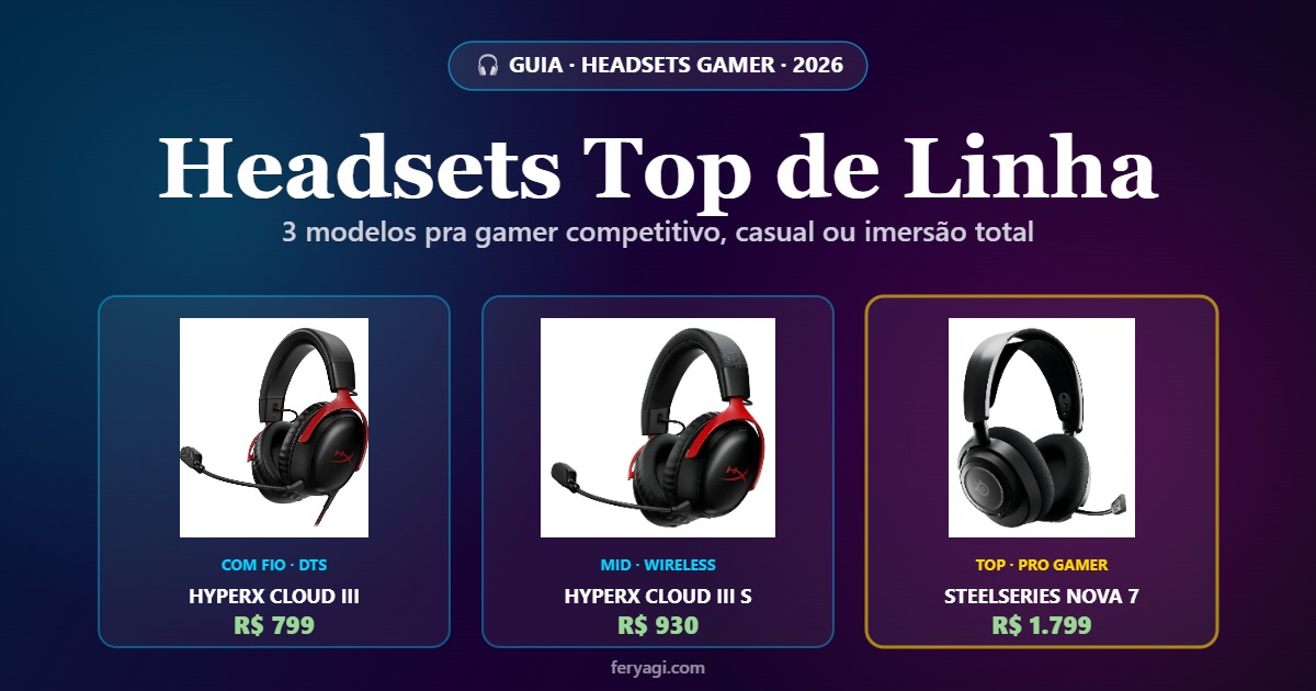 Headsets Gamer Top 2026: HyperX Cloud III, Cloud III S Wireless e SteelSeries Arctis Nova 7