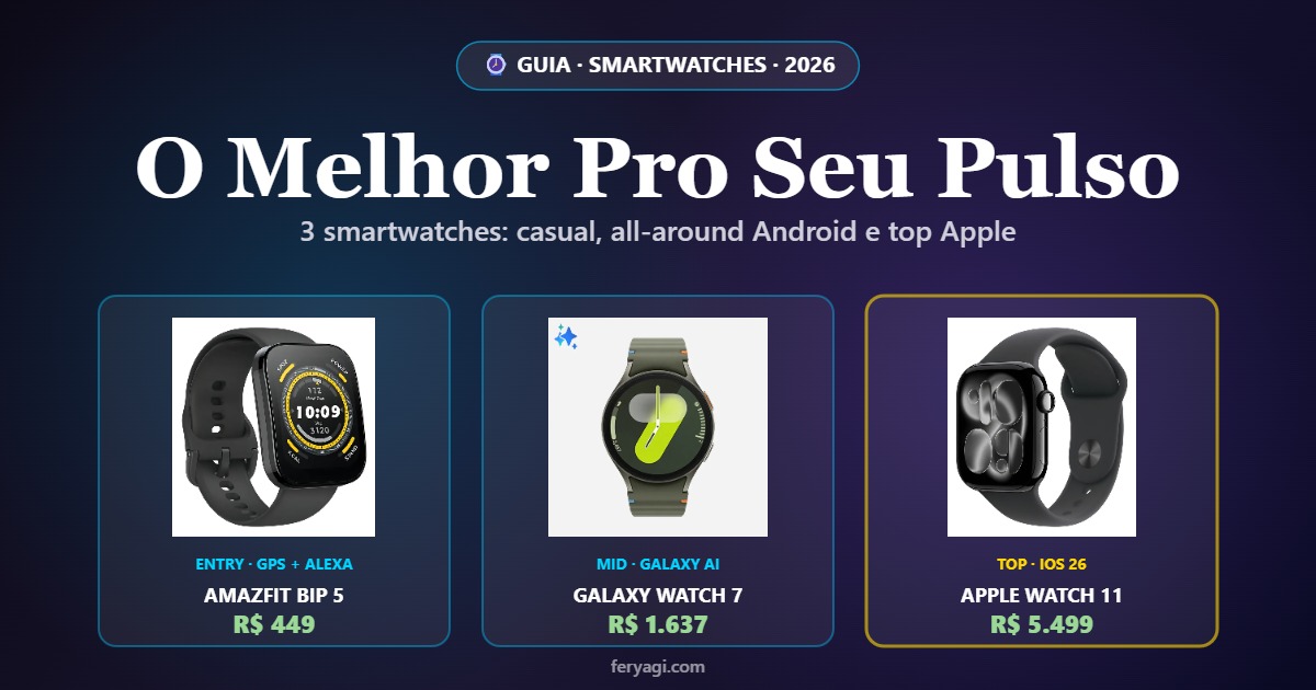 Smartwatches Top 2026: Amazfit Bip 5, Galaxy Watch 7 e Apple Watch Series 11