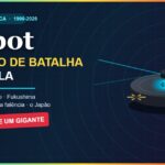 Ilustração autoral do robô militar PackBot e de um robô aspirador Roomba com feixes de sensor laser