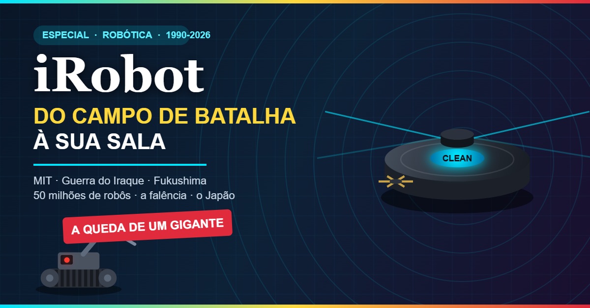 Ilustração autoral do robô militar PackBot e de um robô aspirador Roomba com feixes de sensor laser