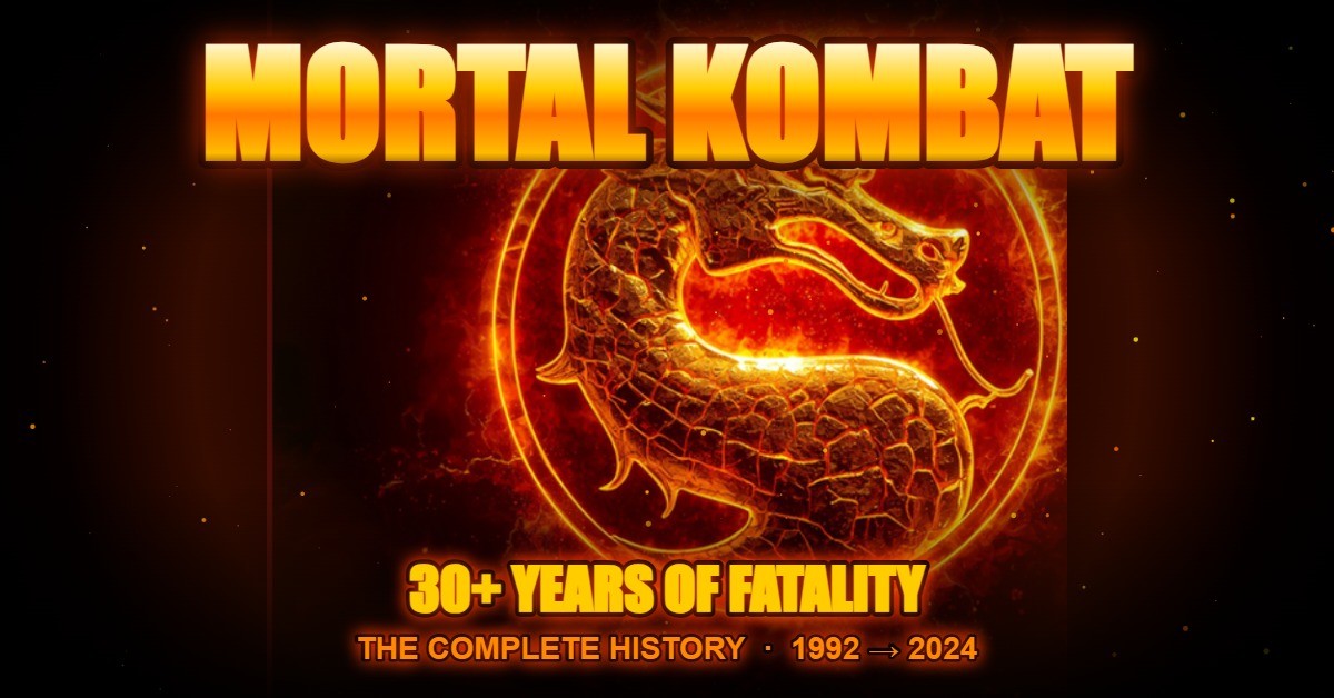 Banner Mortal Kombat 30 anos - dragão dourado em chamas fundo inteiro