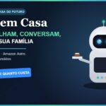 Ilustração autoral de um robô doméstico com IA levando uma xícara, com olhos azuis brilhantes